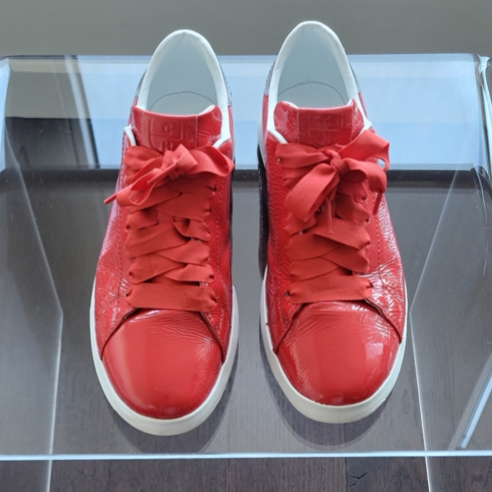 Cole Haan Like New GrandPro Sneakers Patent Red Leather Women's 9.5 Ribbon Laces